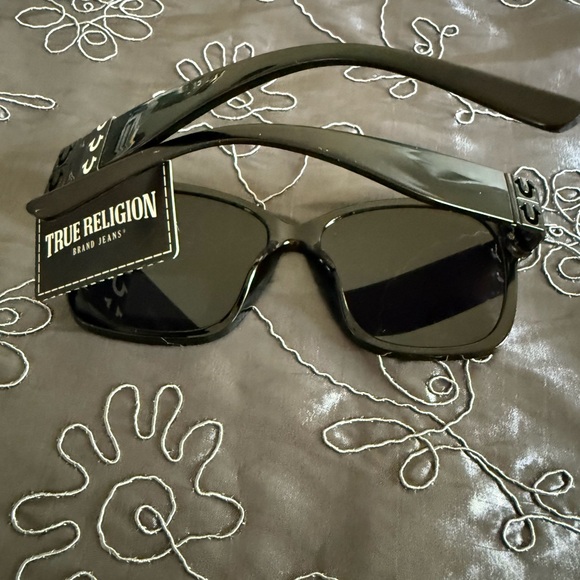 True Religion Black Contemporary Sunglasses with Metallic Accents